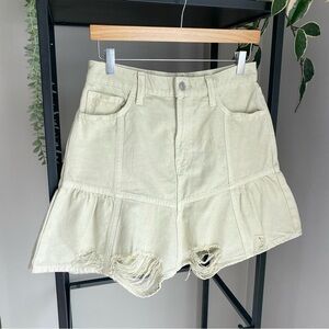 NWT 7 For All Mankind x Cara Delevingne Garment Dyed Distressed Denim Mini Skirt